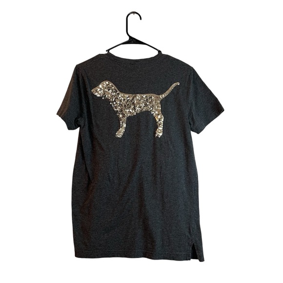 Victoria Secret Pink Sequence Charcoal Grey Short Sleeve with Pocket | SZ XS - Picture 1 of 13